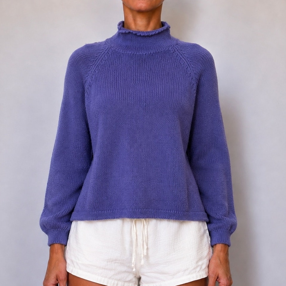 Vintage The Limited Purple Ramie Cotton Mock Neck Knit Sweater Size M Hong Kong